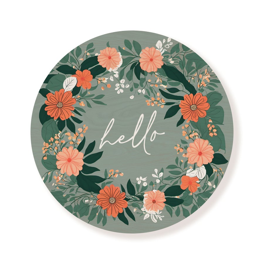 Hello Floral Wreath Green Circle image 0