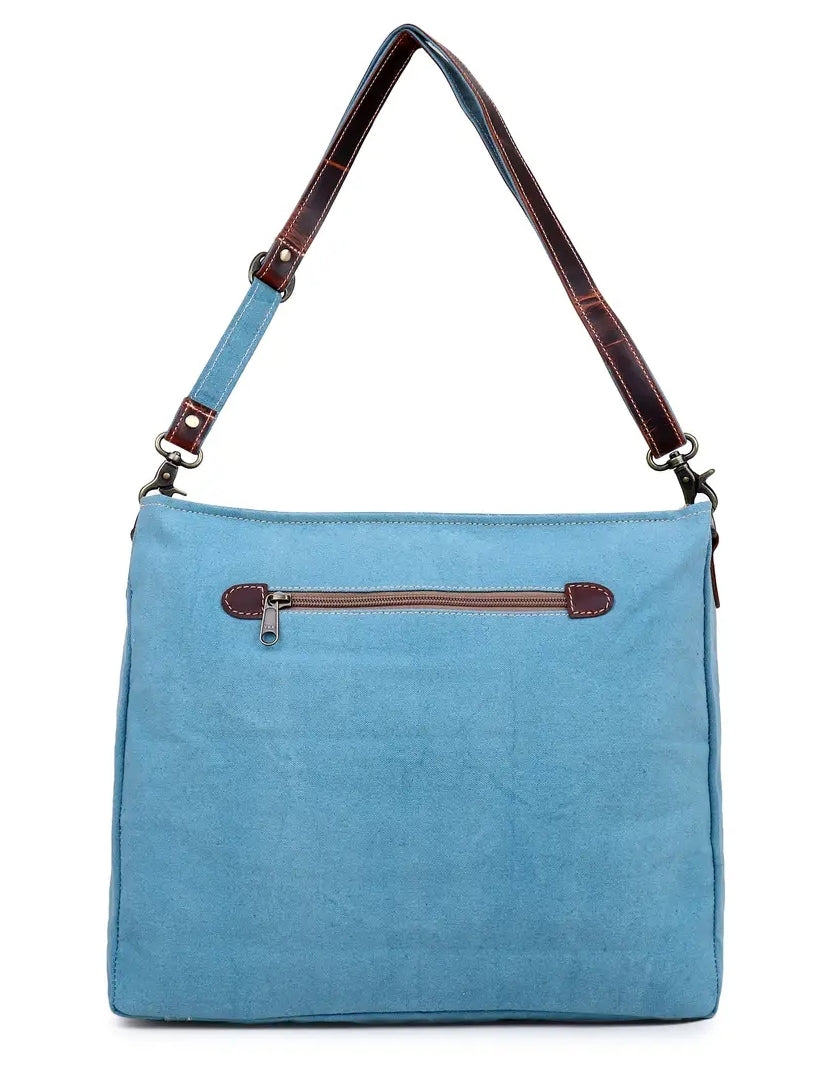 Blue Aztec Up-cycled Canvas & Genuine Leather Purse image 6
