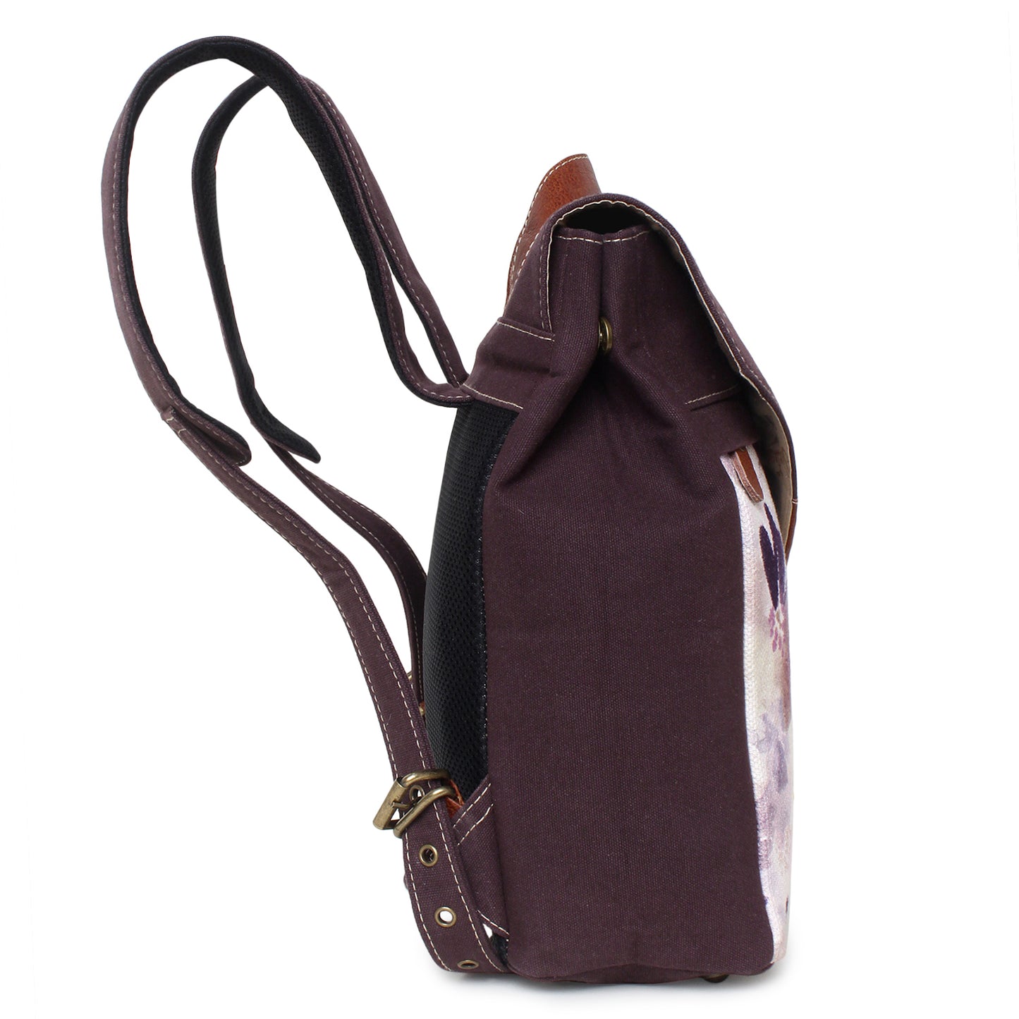 Floral Up-cycled Canvas / Genuine Leather Backpack image 2