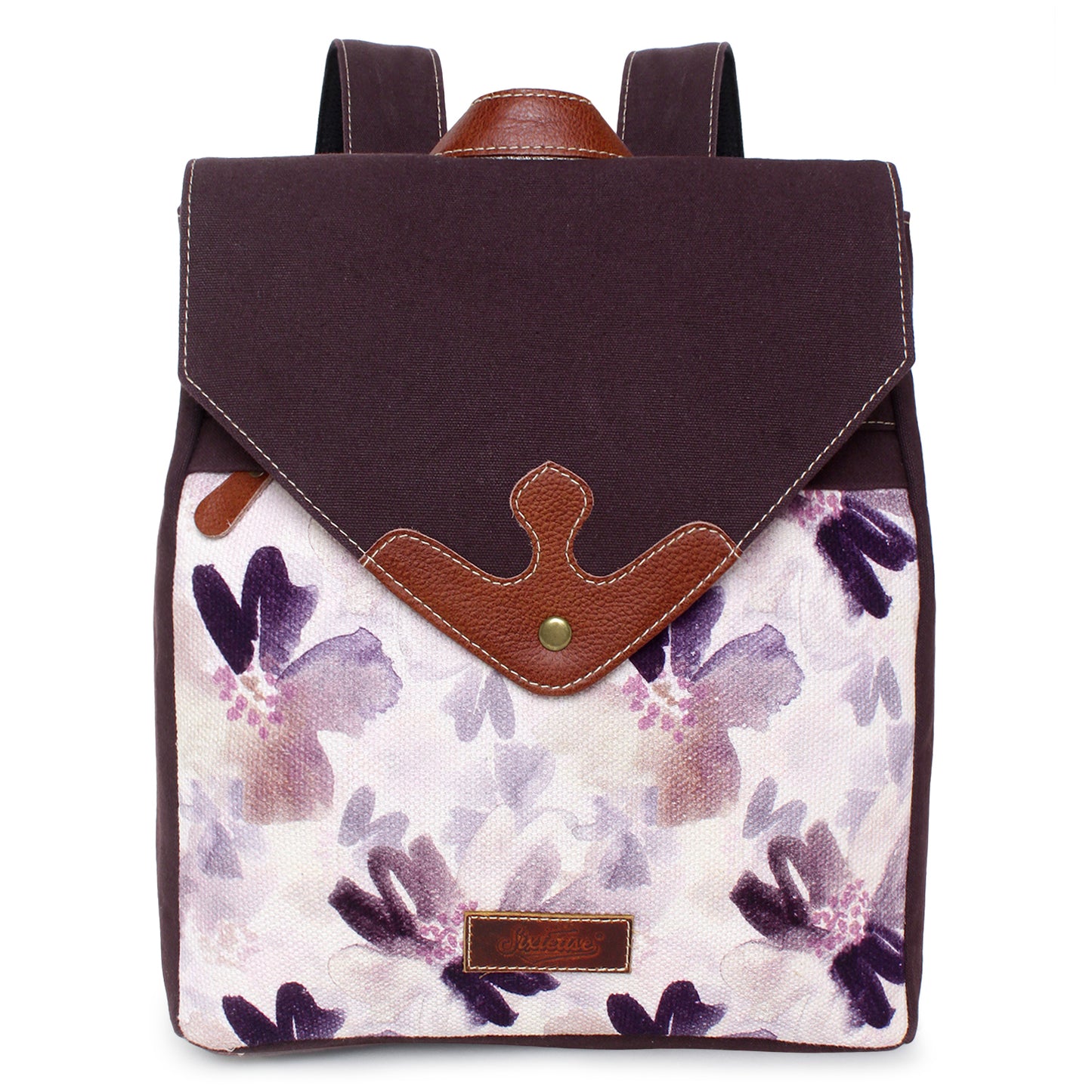 Floral Up-cycled Canvas / Genuine Leather Backpack image 1
