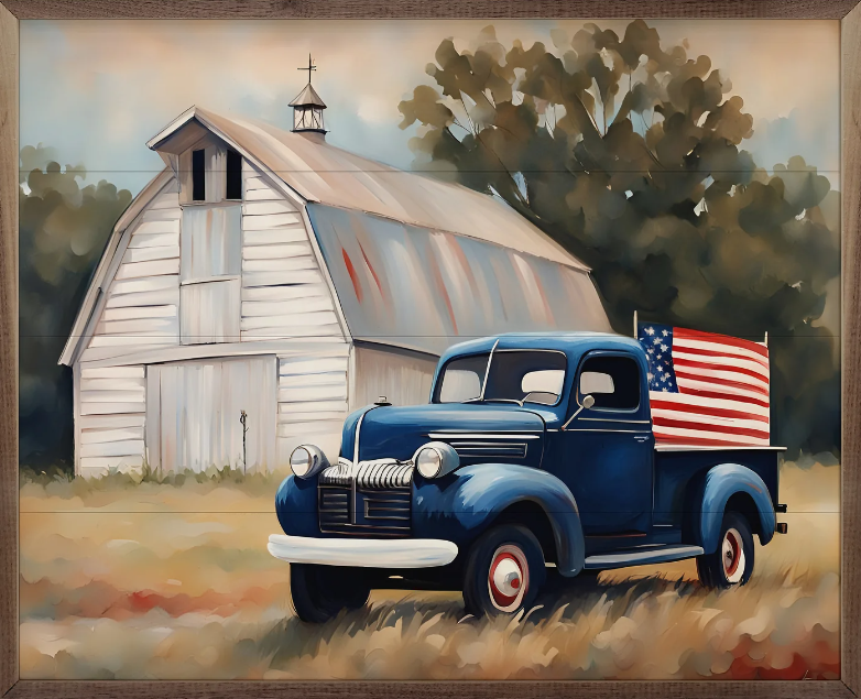 American Blue Truck With Barn image 0