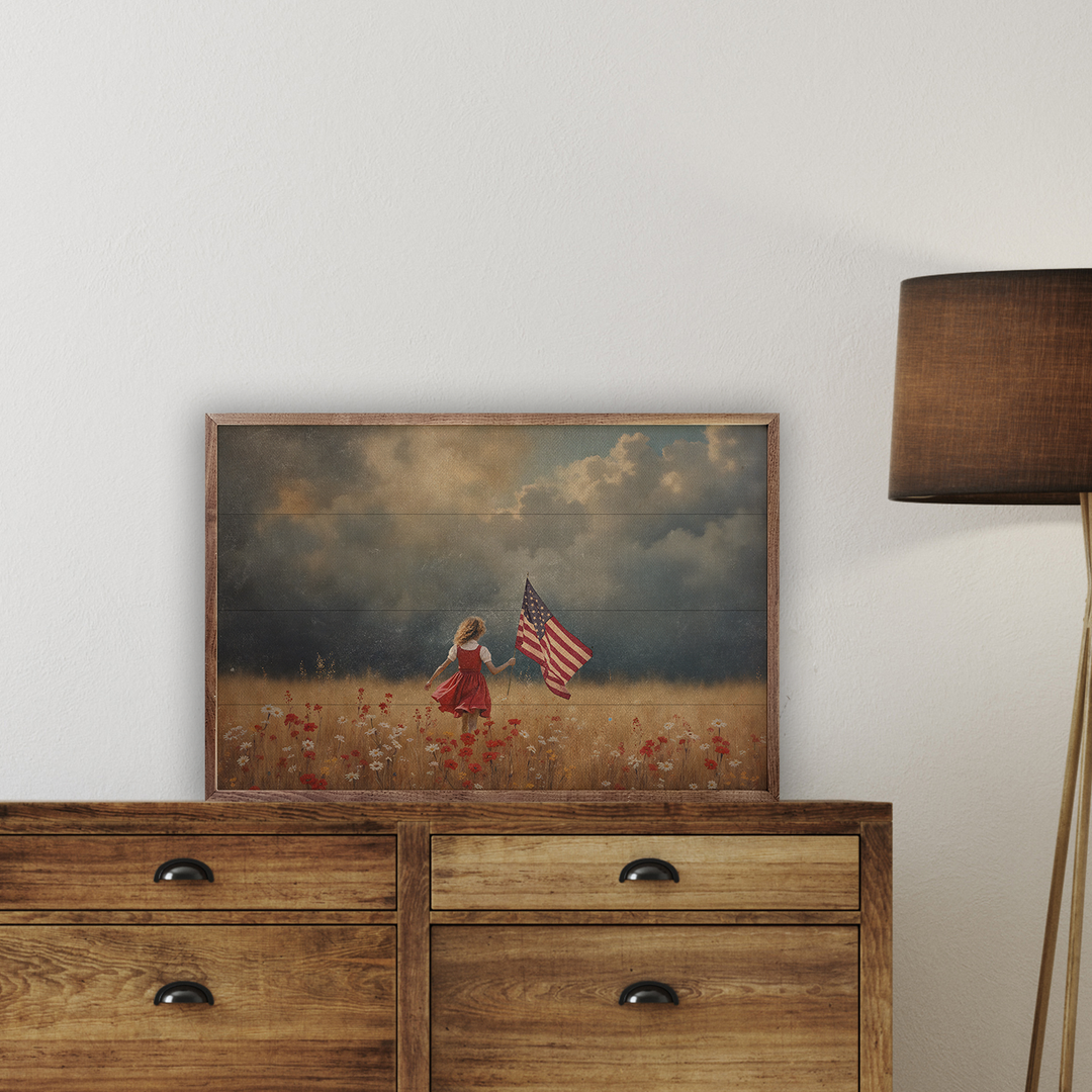 Girl Carrying Flag Through Storm image 2