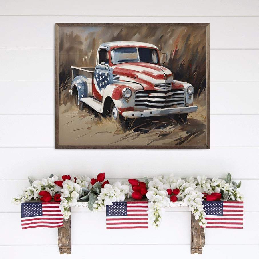 American Flag Truck In Field image 1