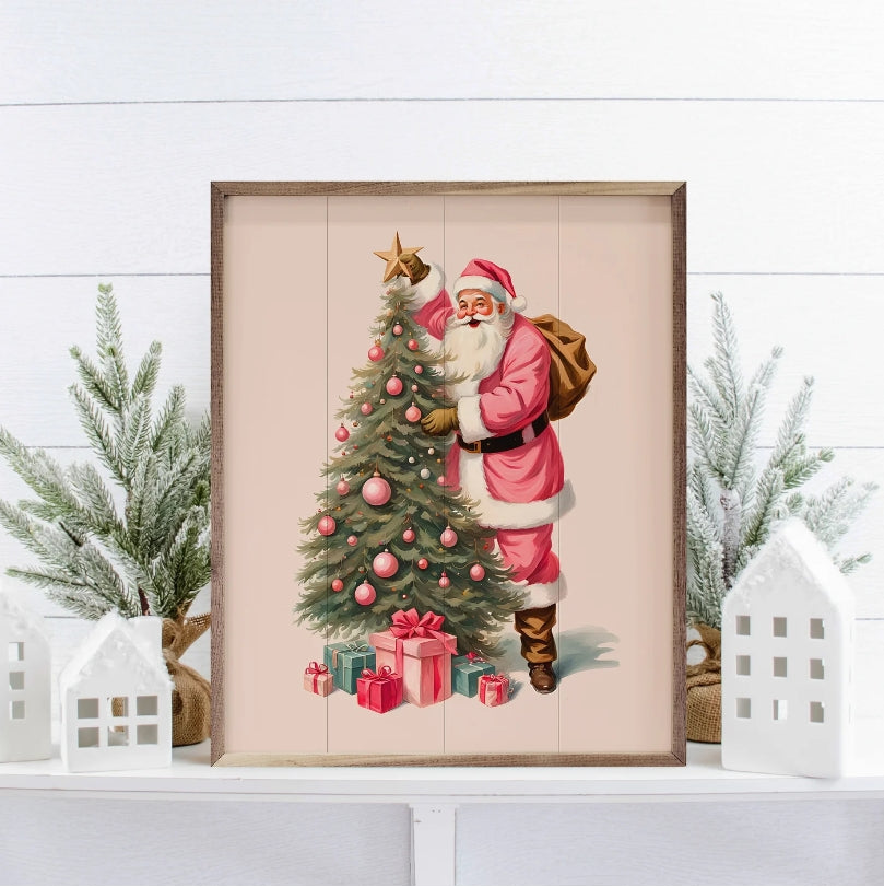 Pink Santa With Christmas Tree White image 0