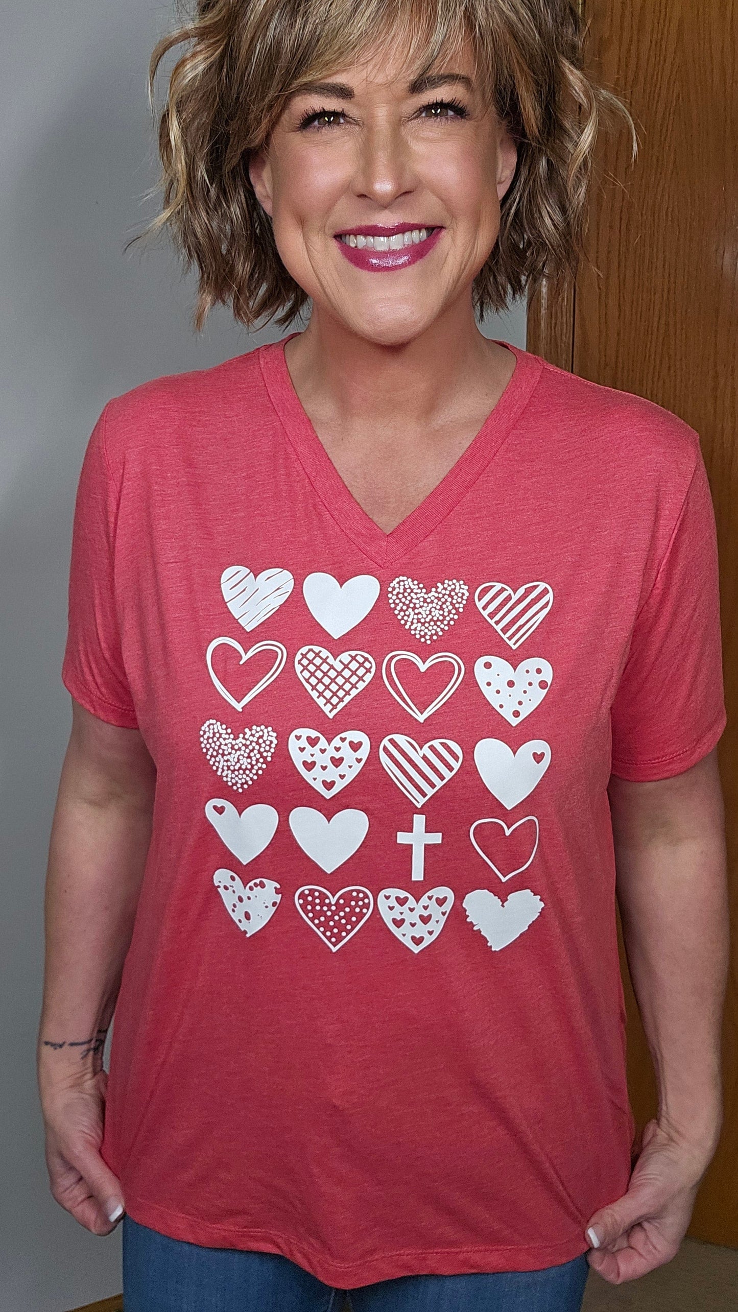 Hearts & Cross Relaxed Ladies Vneck