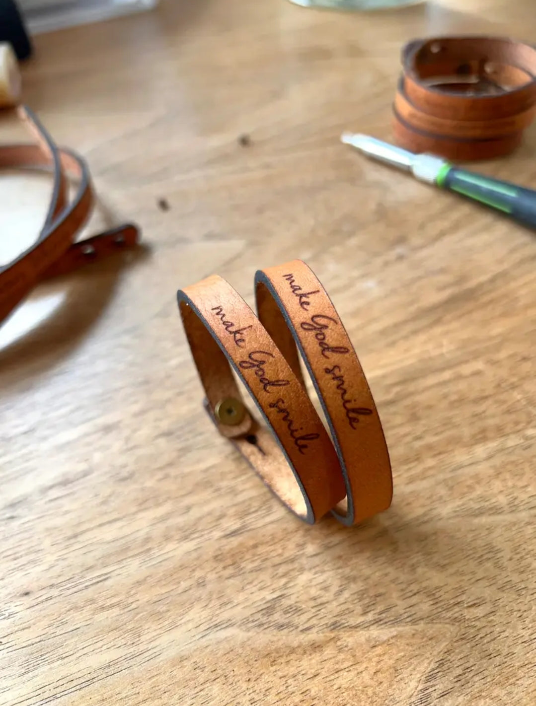 Make God Smile Thin Leather Bracelet image 0