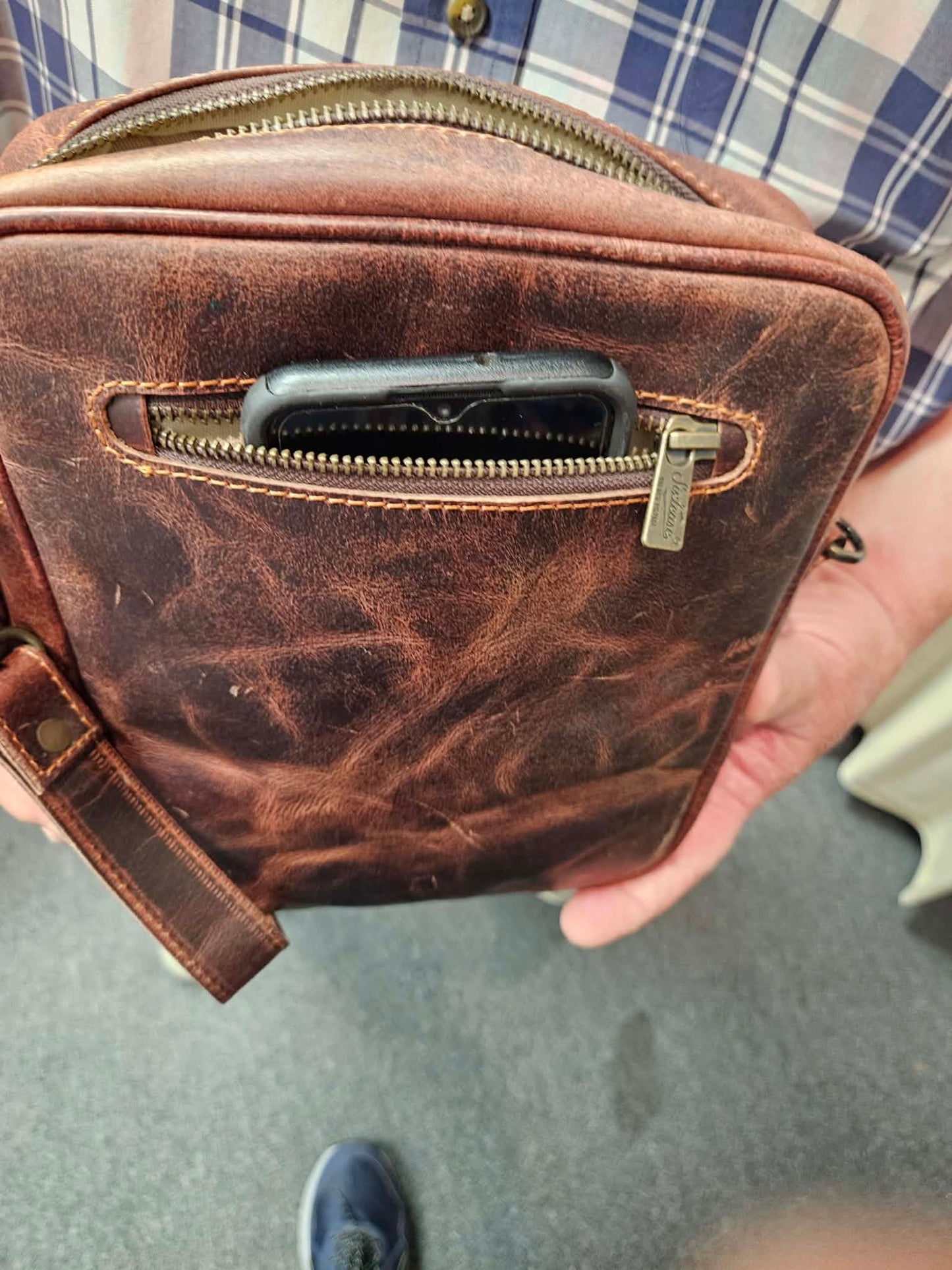 Genuine Leather Crossbody Bag - Cherry