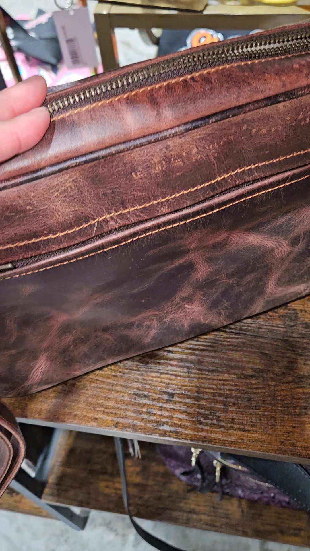 Rustic Genuine Leather Cherry Crossbody