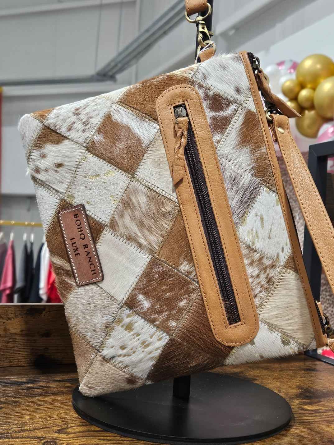 Boho Luxe Crossbody Leather Cowhide Wristlet