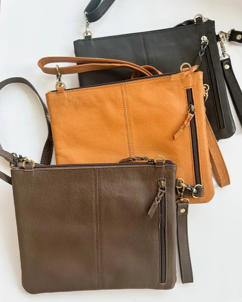 Boho Luxe Crossbody Leather Cowhide Wristlet