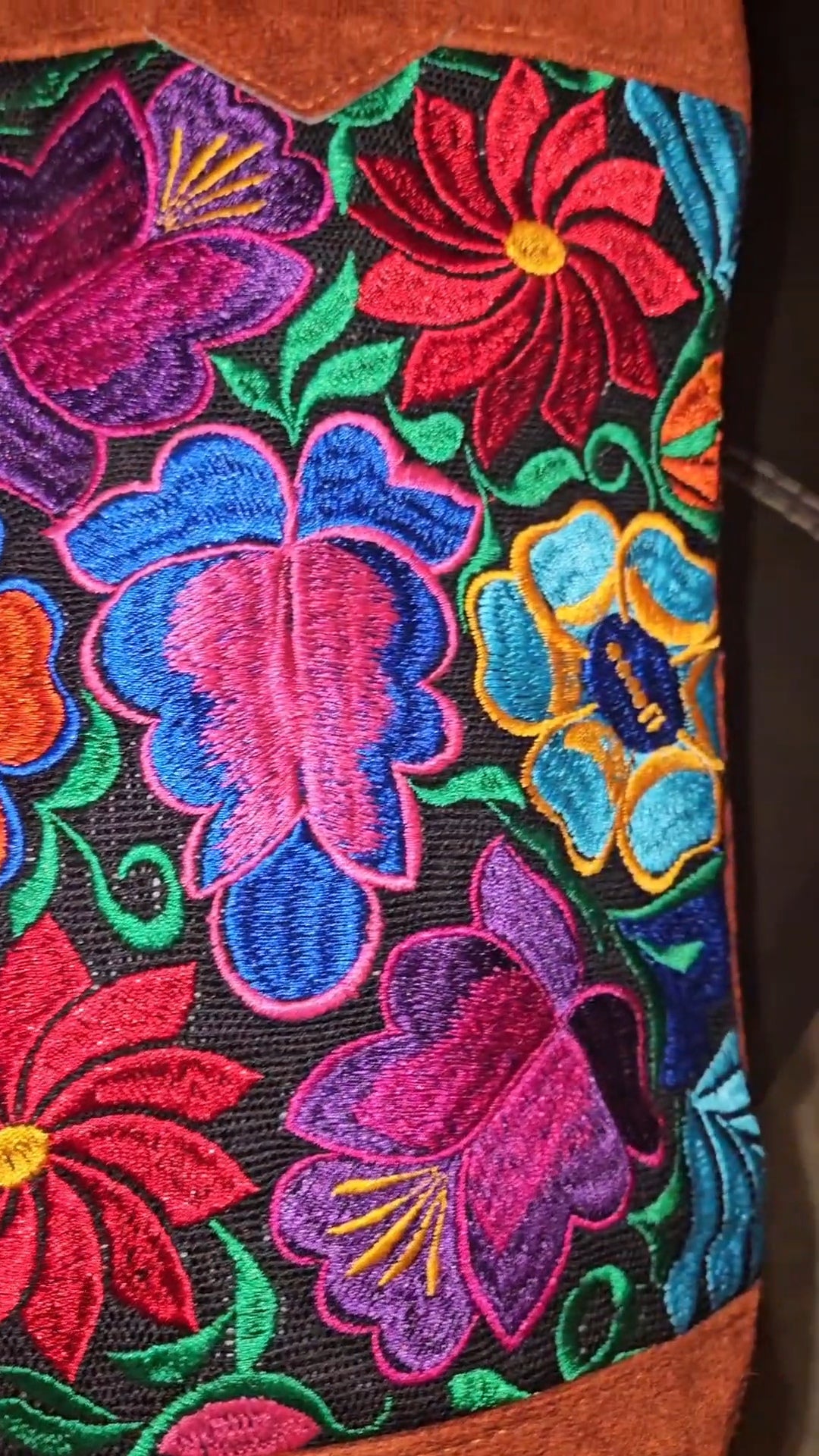 Handmade Embroidered Floral Suede Tote