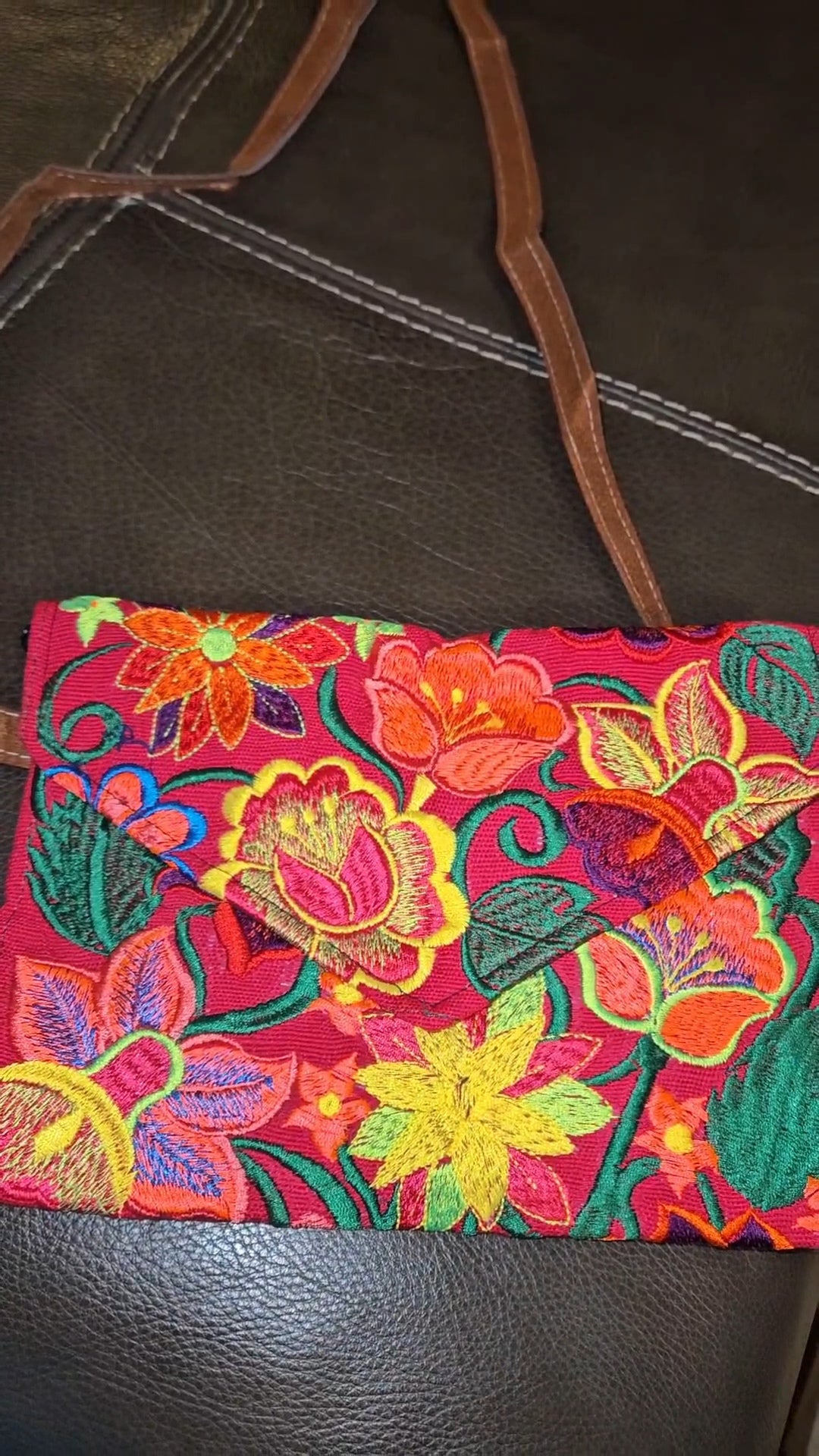 Embroidered Floral Envelope Crossbody