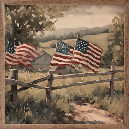 Flags On Wooden Fence image 0