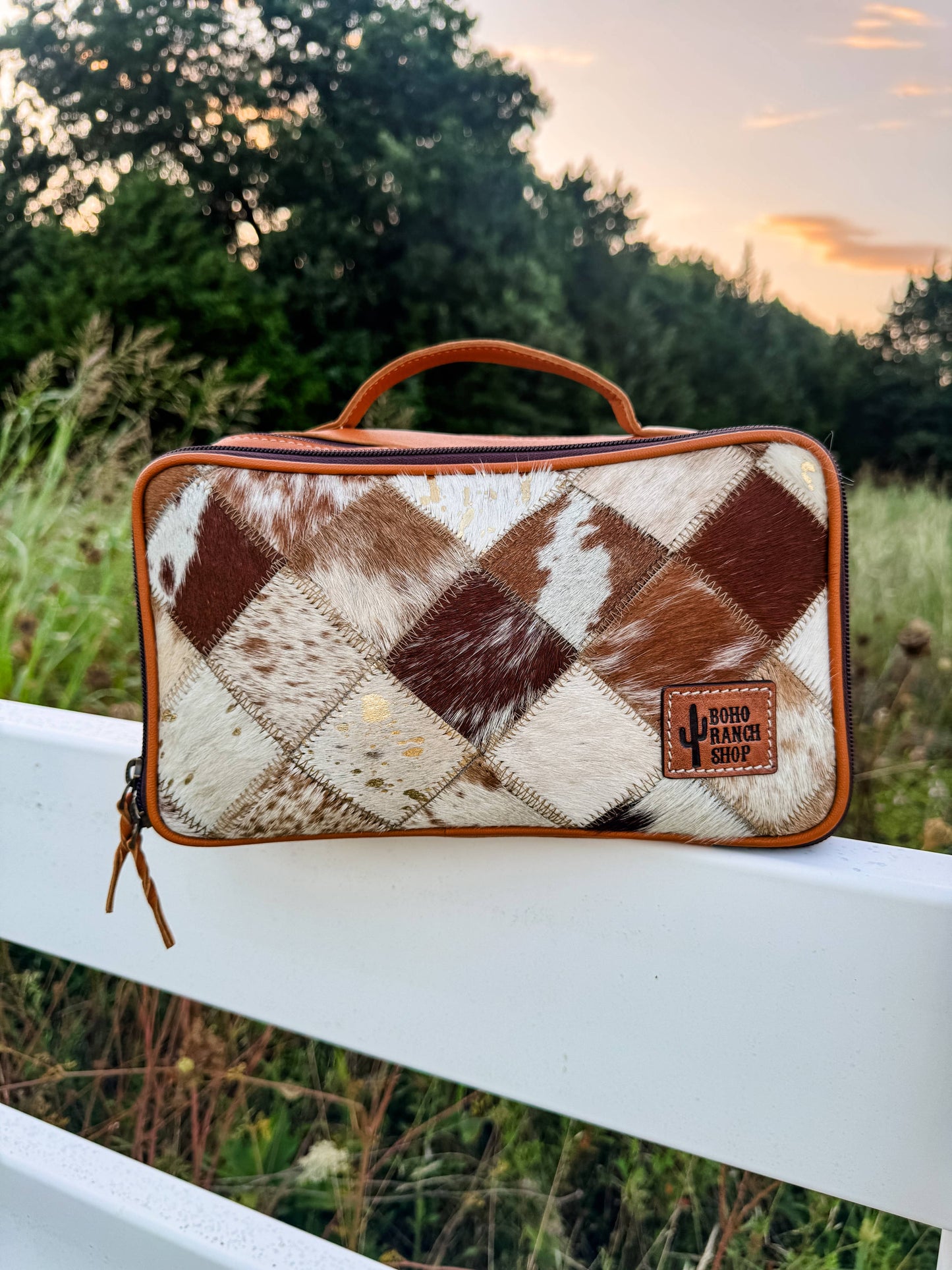 Genuine Leather Cowhide Cosmetic Travel Bag