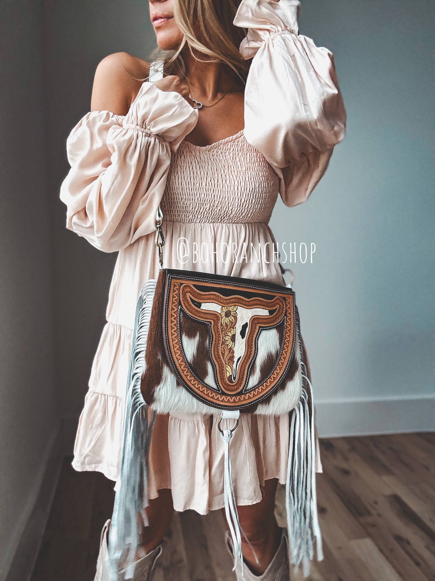 THE CAROLINE CROSSBODY Longhorn Cowhide Purse