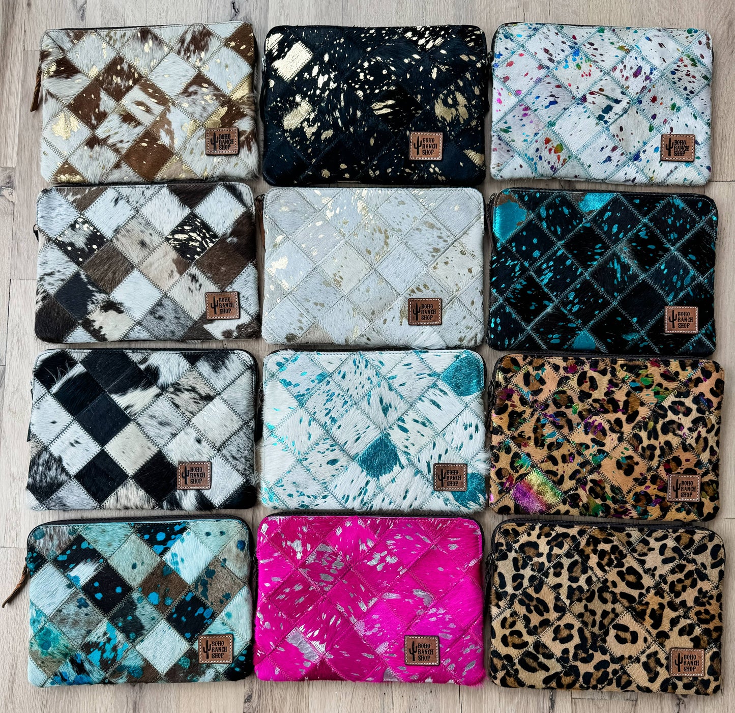 Cowhide Laptop Sleeve LARGE - PINK/SILVER