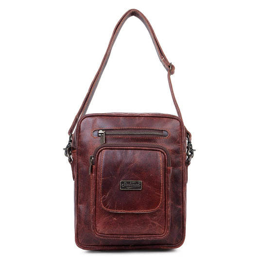 Genuine Leather Crossbody Bag - Cherry