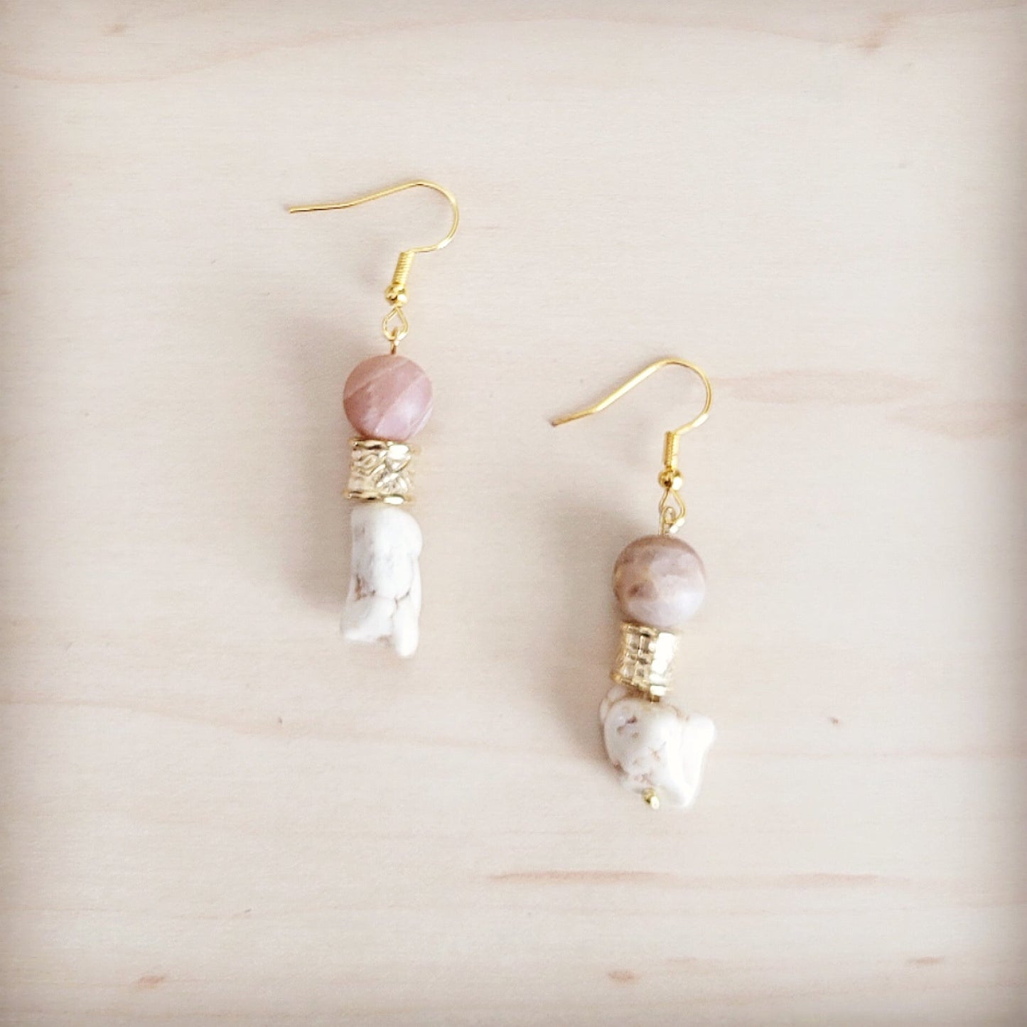Frosted Sunstone & White Turquoise Drop Earrings 200ba