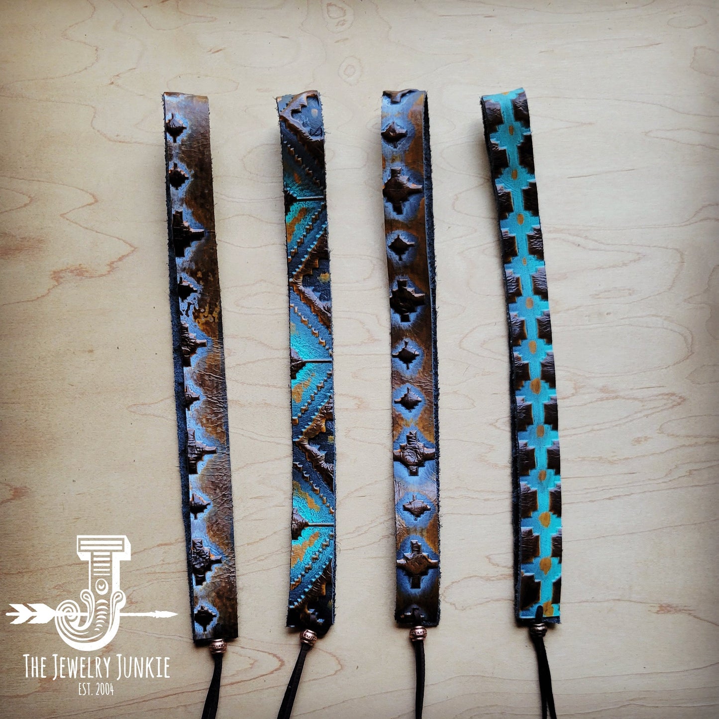 Blue Navajo Embossed Leather Hat Band Only 950a