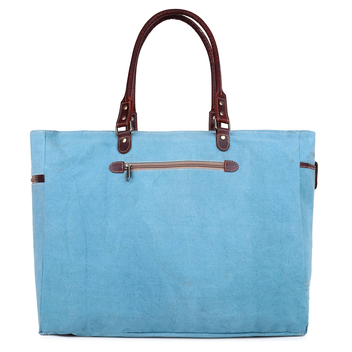 Blue Aztec Up-cycled Canvas & Genuine Leather Weekender Bag