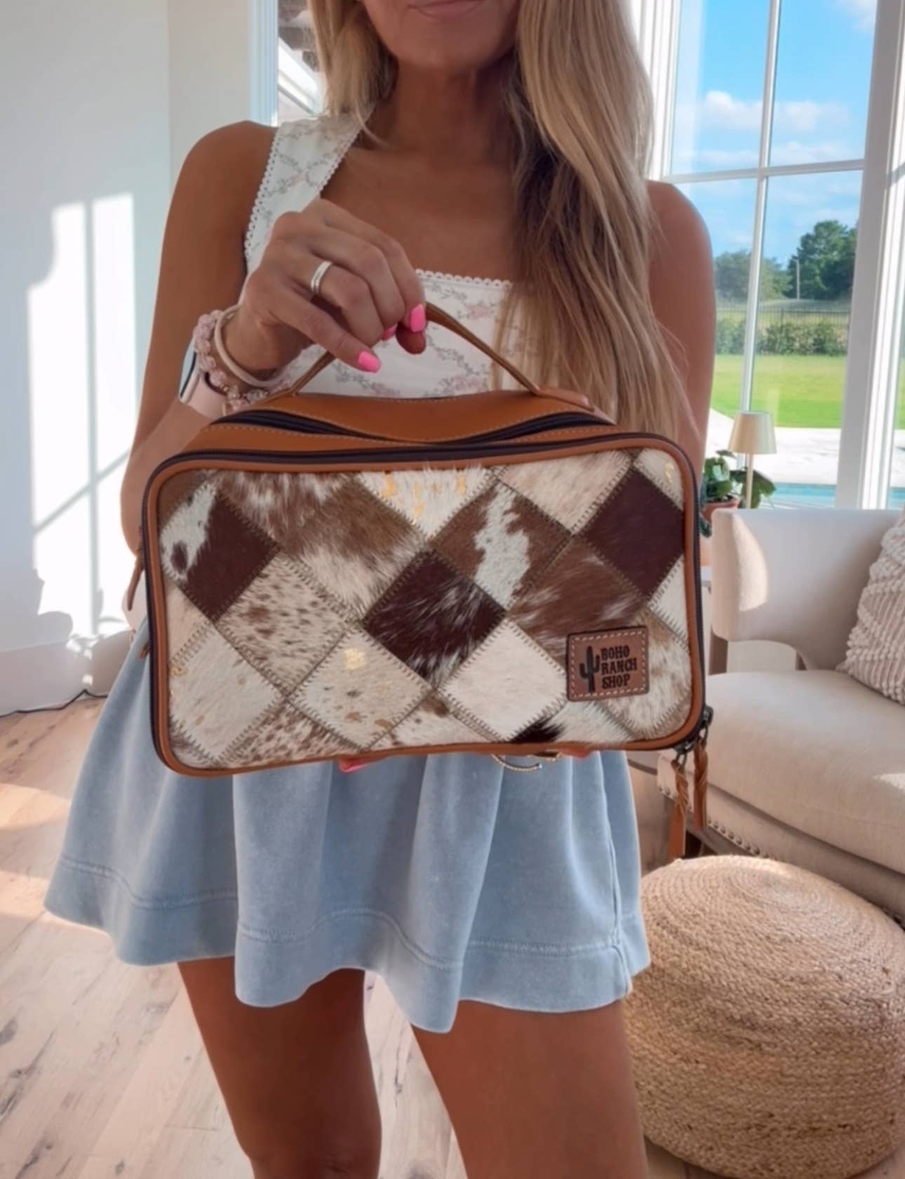 Genuine Leather Cowhide Cosmetic Travel Bag