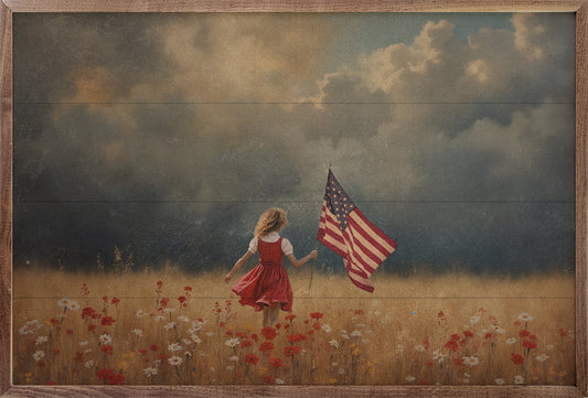 Girl Carrying Flag Through Storm image 0