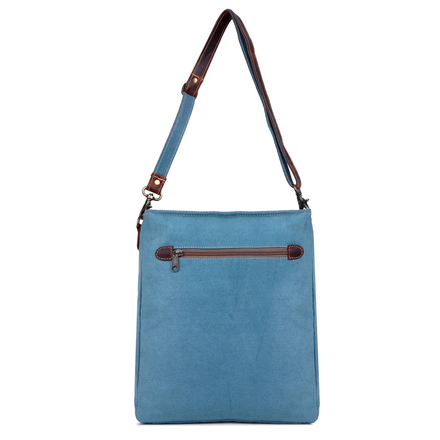 Blue Aztec Up-cycled Canvas & Genuine Leather Shoulder Bag