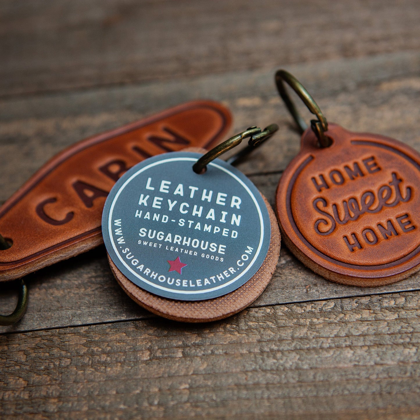 Austin Texas Script Leather Keychain Motel Style