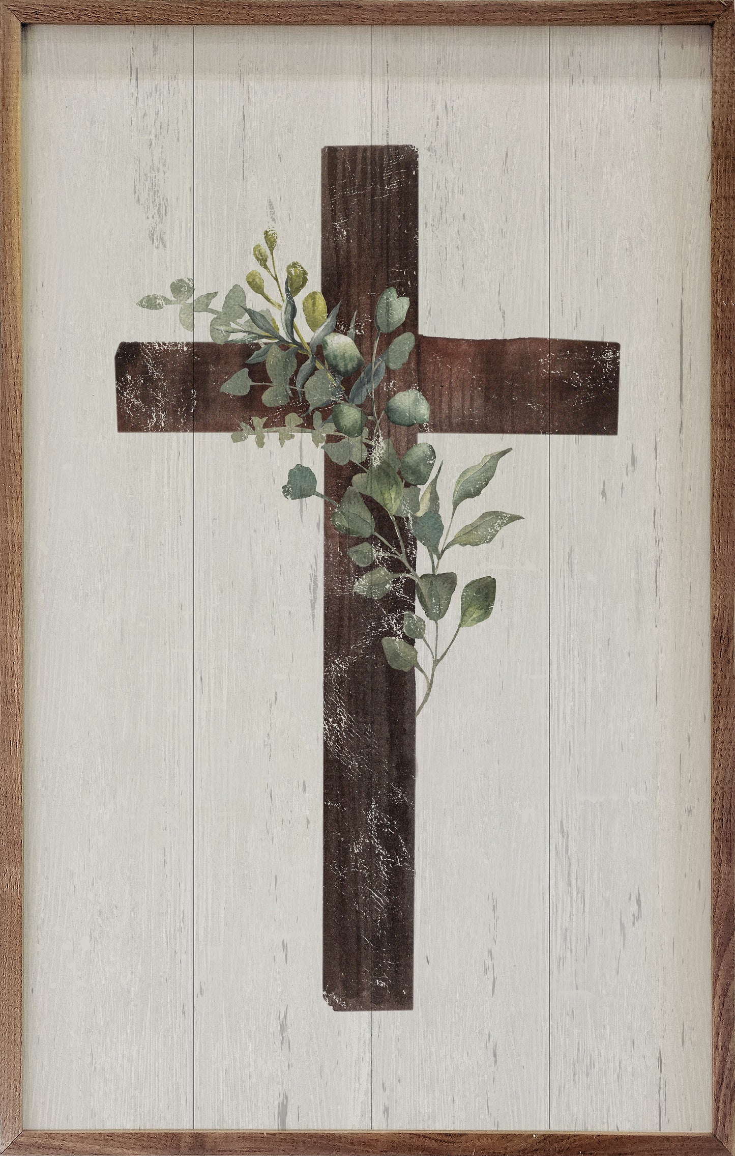 Cross With Greenery Whitewash