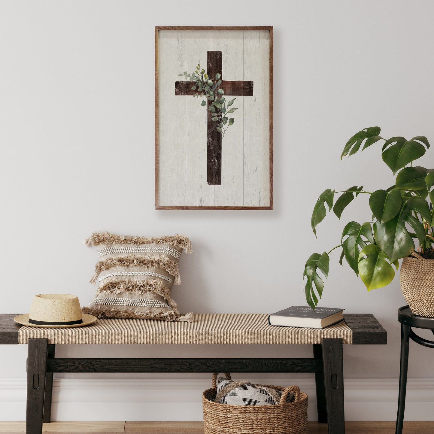 Cross With Greenery Whitewash