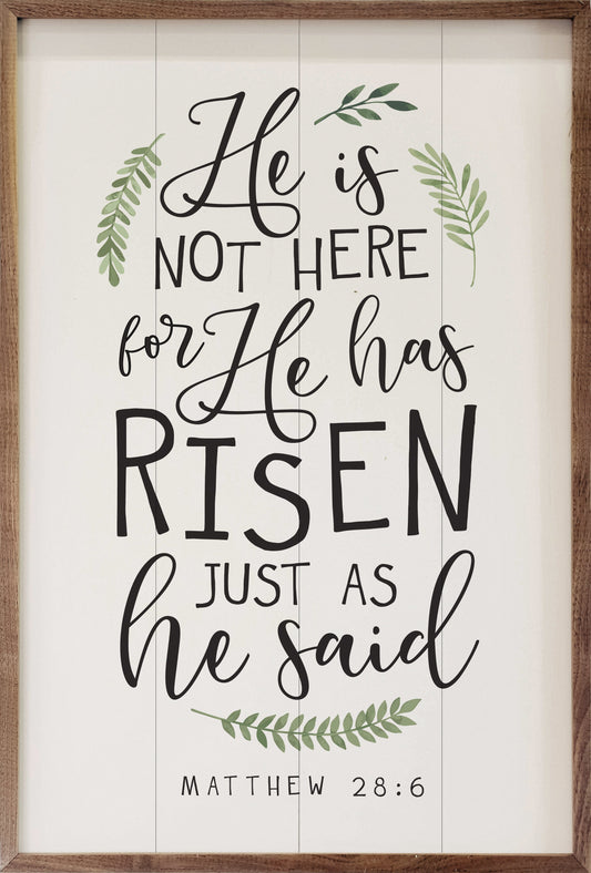 He Has Risen Matthew 28 6 Greenery White