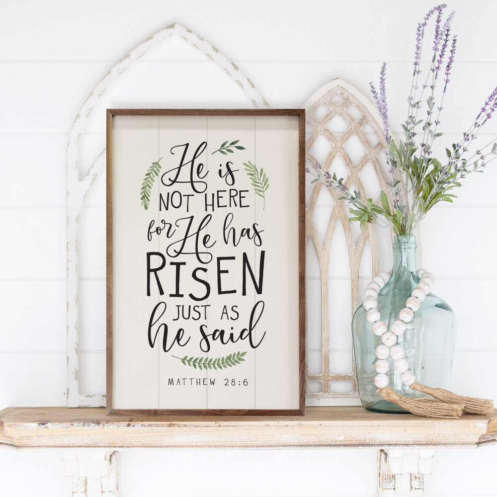 He Has Risen Matthew 28 6 Greenery White
