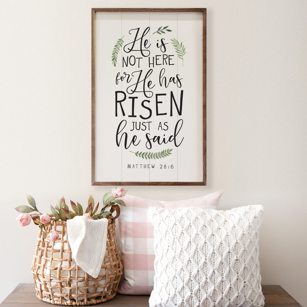 He Has Risen Matthew 28 6 Greenery White