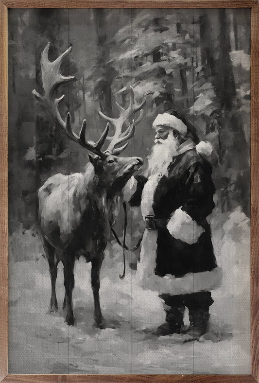 Santa And Reindeer BW