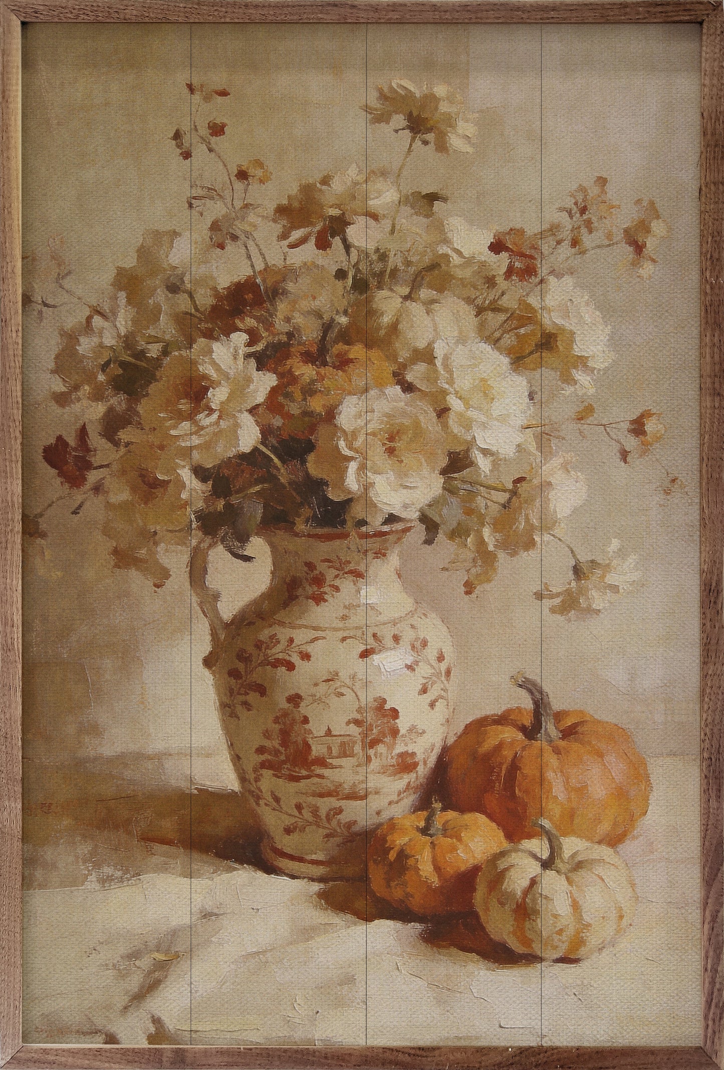 Soft Autumn Floral And Pumpkin Still Life