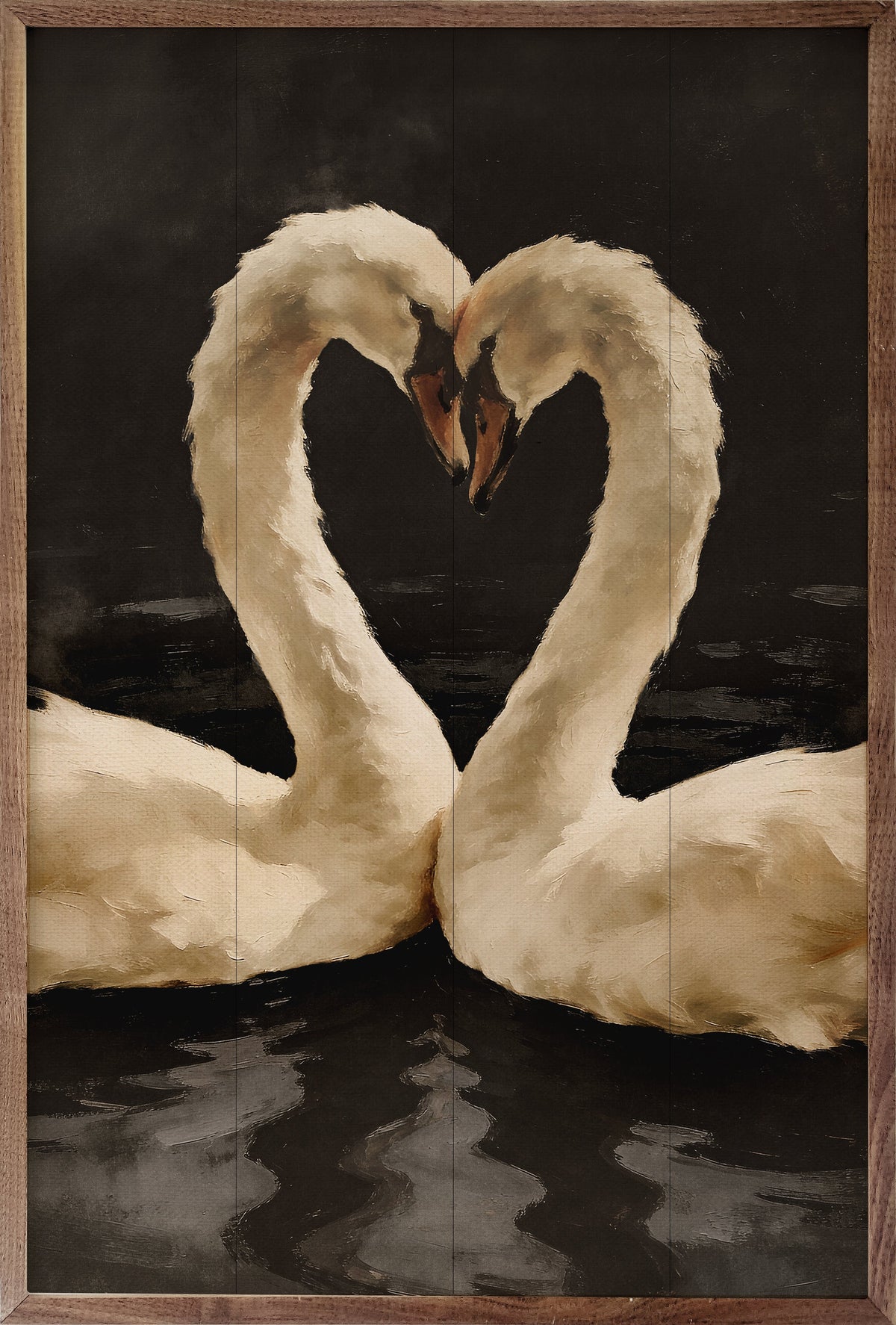 Two White Swans In A Heart Embrace