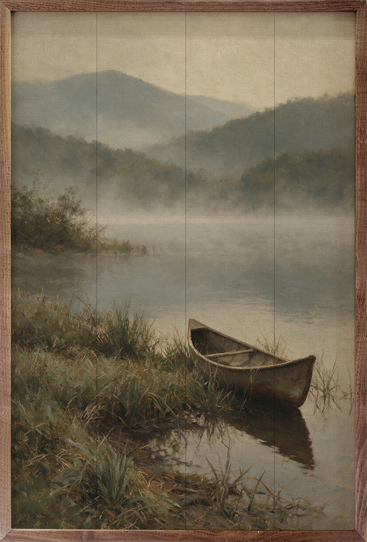 Vintage Canoe On A Quiet Mountain Lake