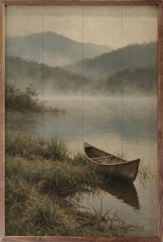Vintage Canoe On A Quiet Mountain Lake