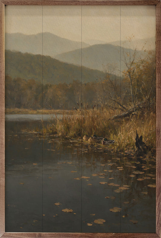 Vintage Mallards Along A Mountain Riverbank