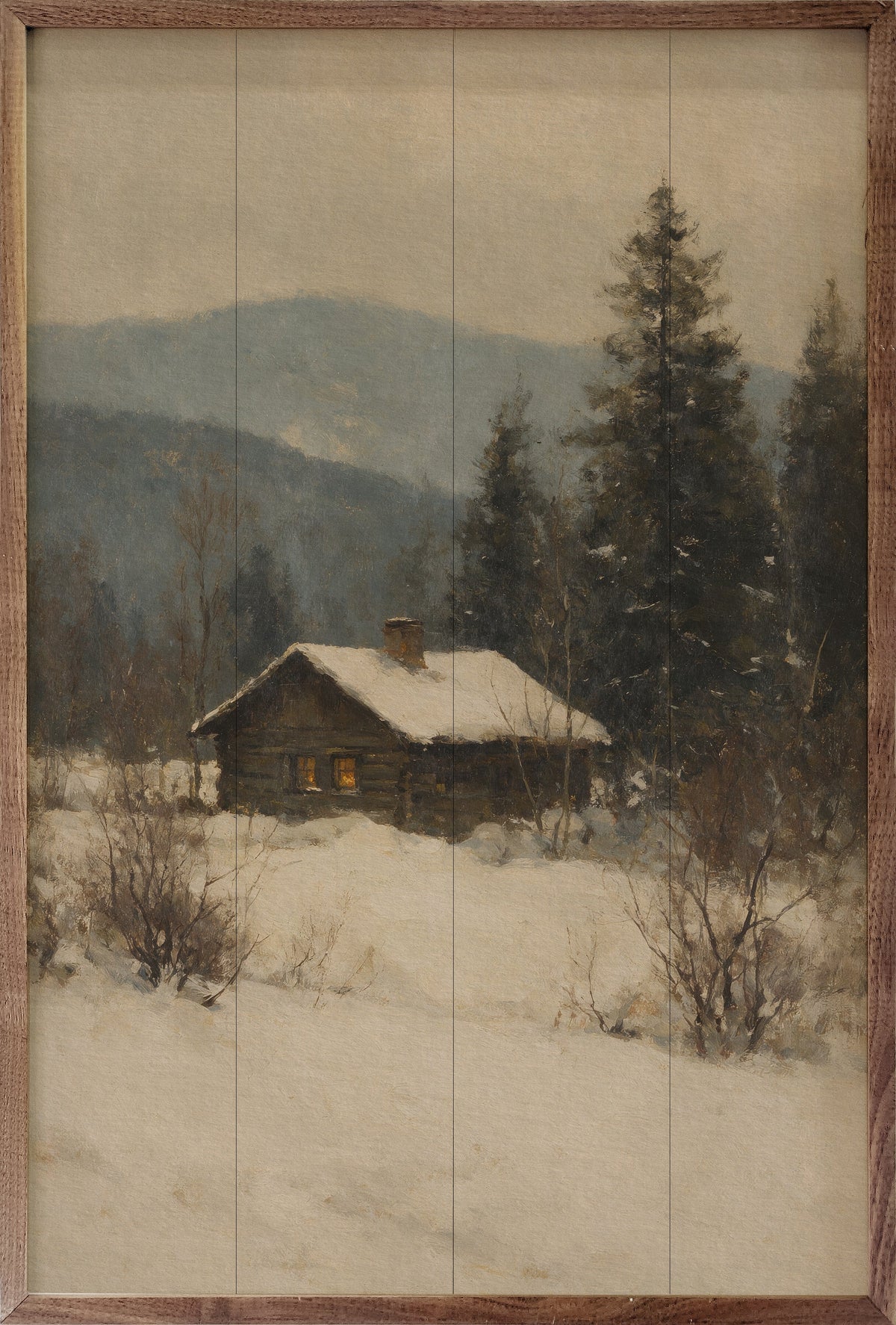 Vintage Winter Cabin In The Mountains