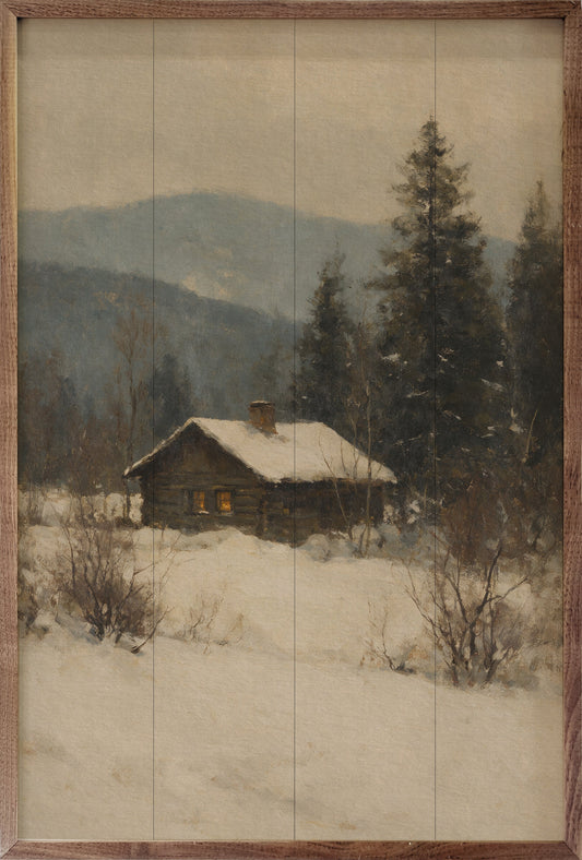 Vintage Winter Cabin In The Mountains