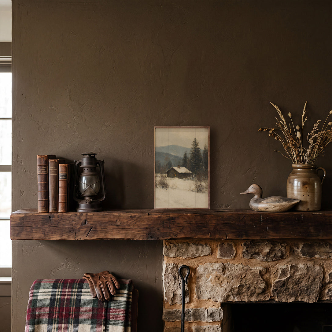 Vintage Winter Cabin In The Mountains