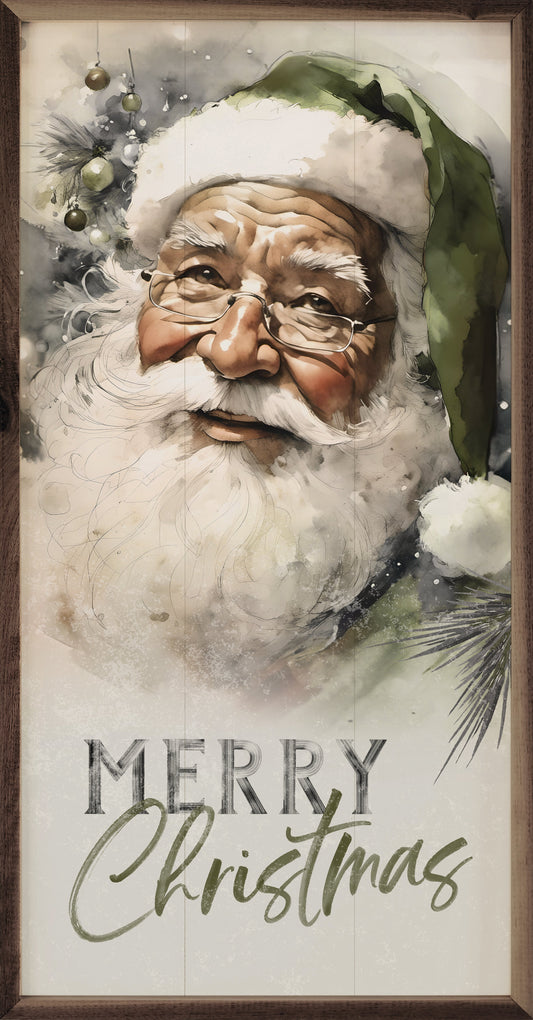 Merry Christmas Vintage Santa With Green Hat