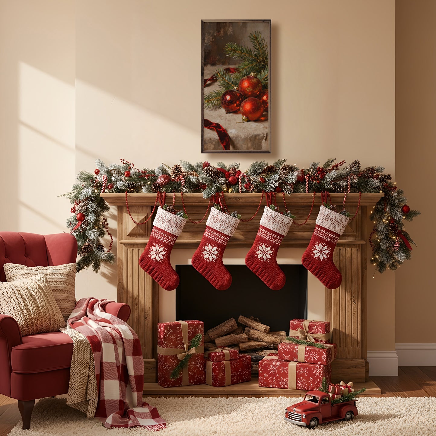 Ornaments Red With Red Ribbon