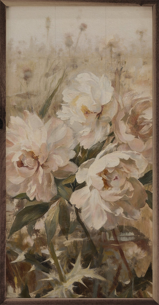 Soft Meadow Peonies Among Thistles