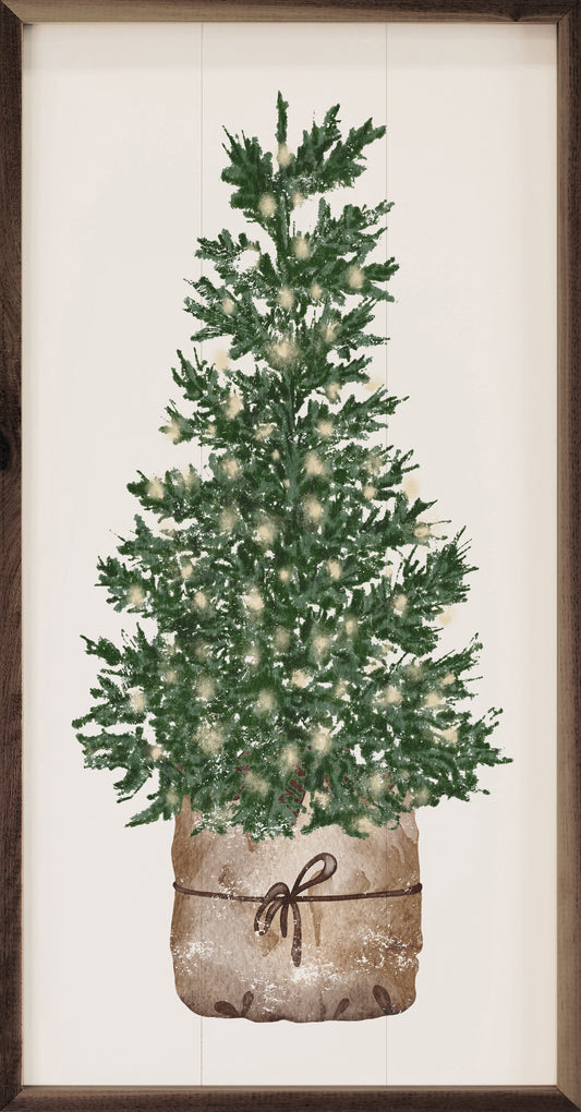 Watercolor Christmas Tree With Lights