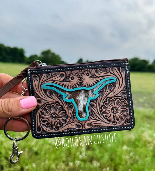 Dark Brown/Turquoise Longhorn Keychain Wallet