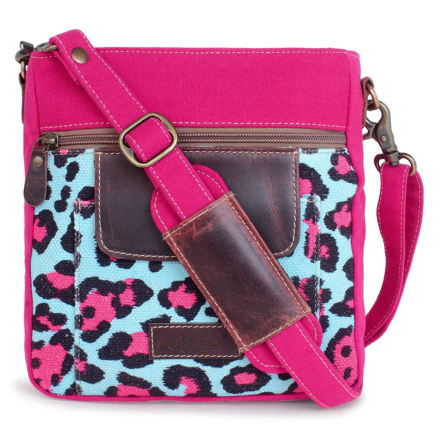 Pink Leopard Up-cycled Canvas & Genuine Leather Shoulder Bag