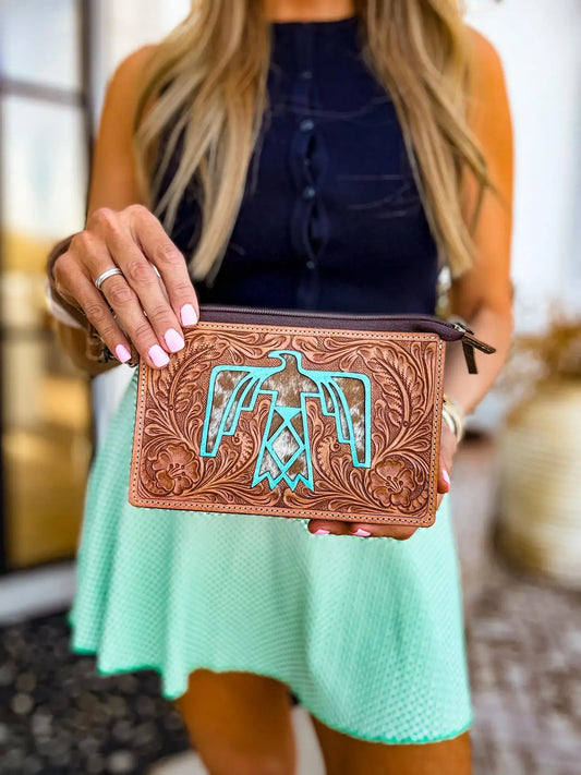Sadie Thunderbird Wristlet Western Hand Tooled Leather