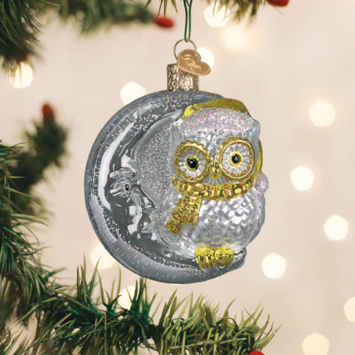 Sterling Snow Owl On Moon Ornament